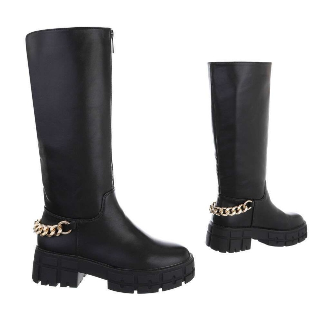 Črni škornji z debelejšim podplatom in dekorativno verigo: 37